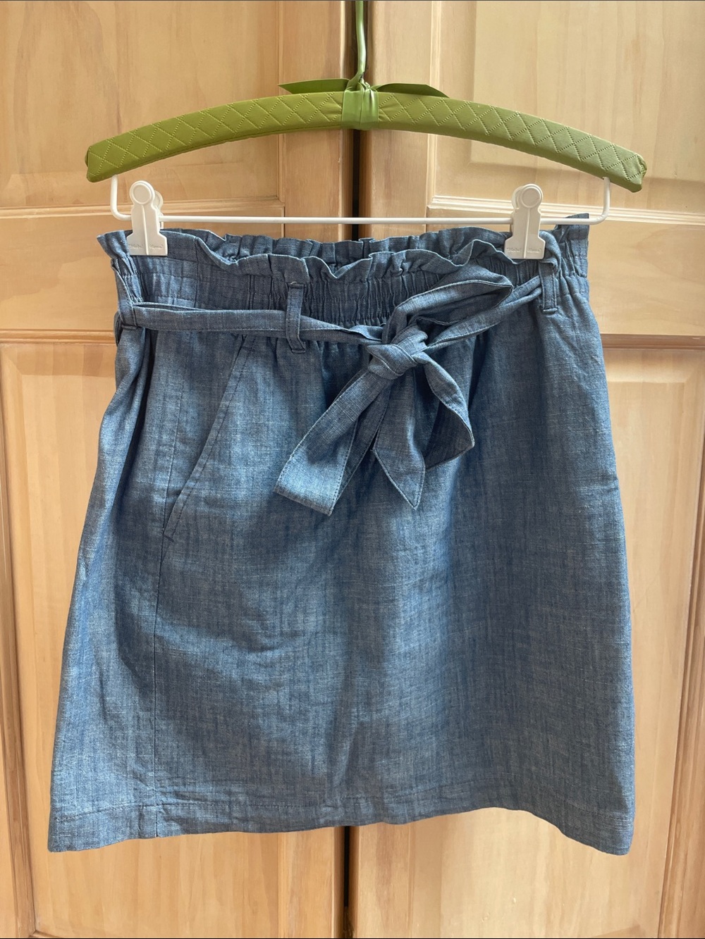 J. Crew Chambray Tie-Waist Mini Skirt in Blue